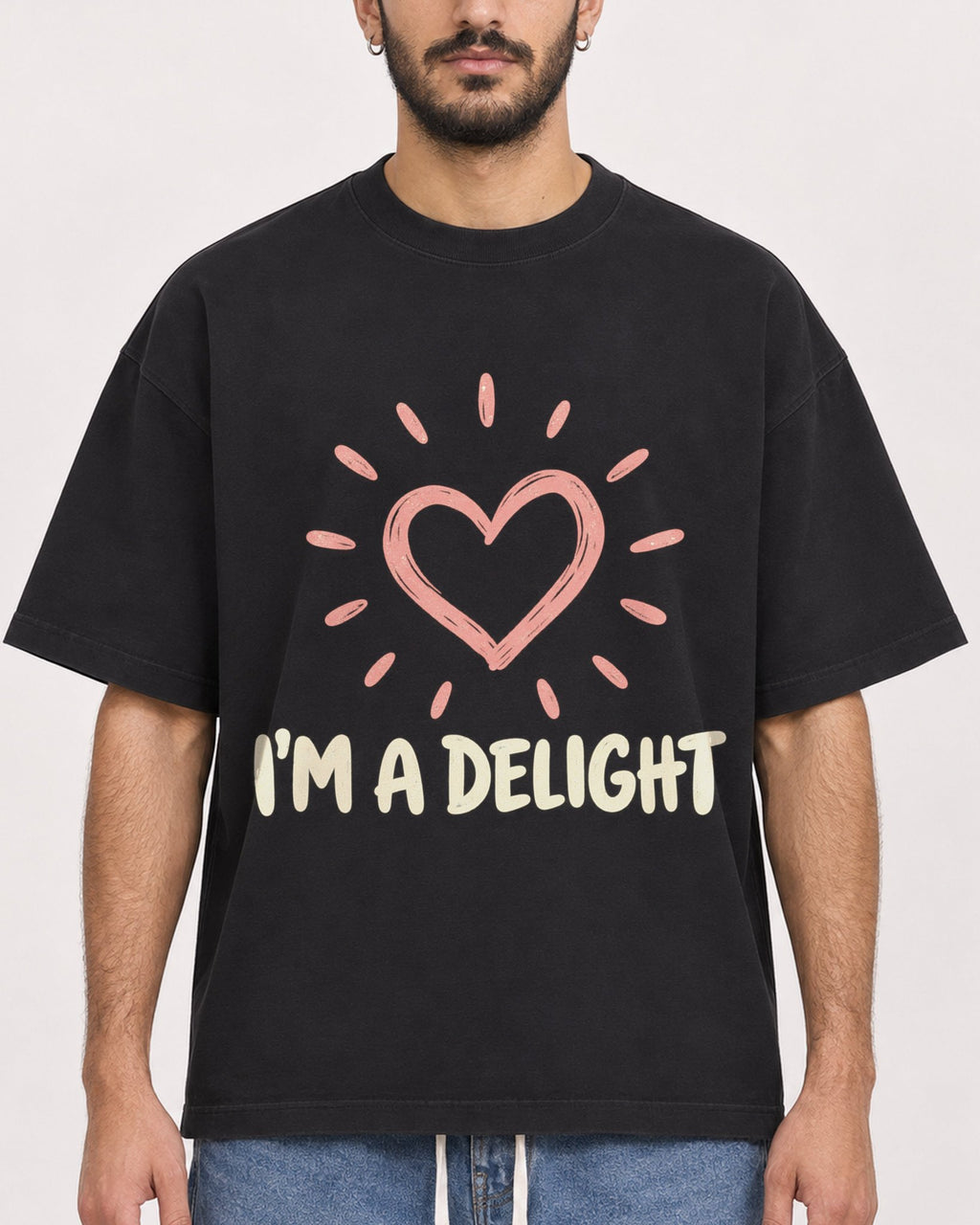 Mockup Boxy Heavyweight Tee Black male close-up 07