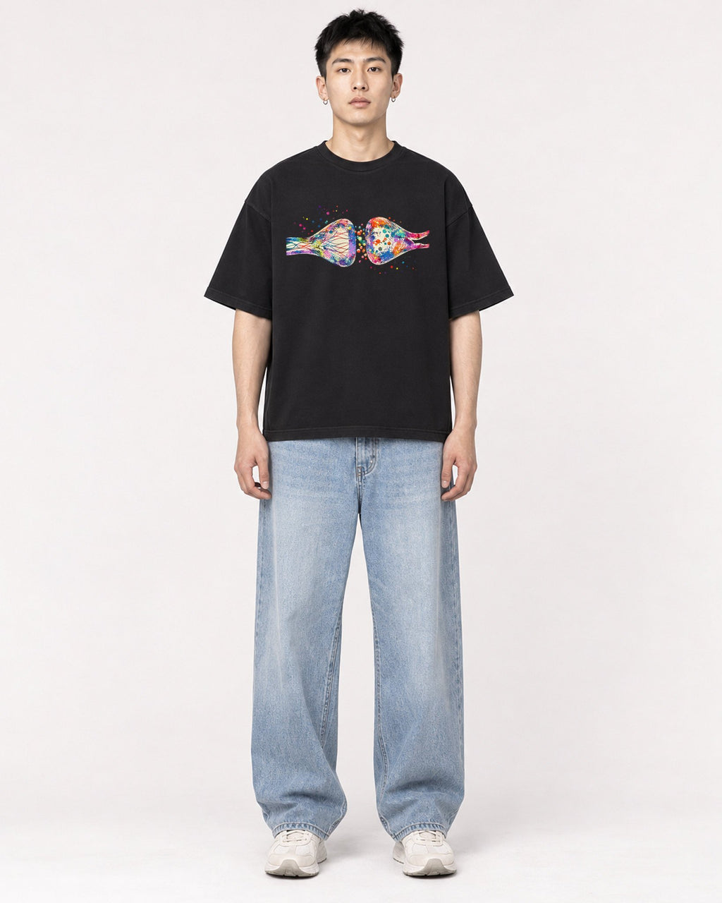 Mockup Boxy Heavyweight Tee Black male full-body 21