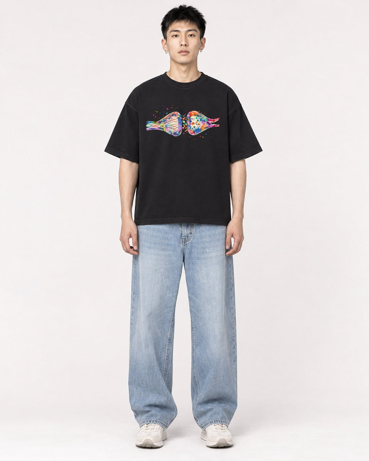 Mockup Boxy Heavyweight Tee Black male full-body 21