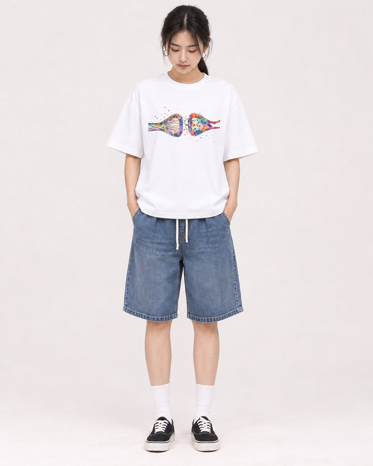 Mockup Boxy Heavyweight Tee White female full-body 21