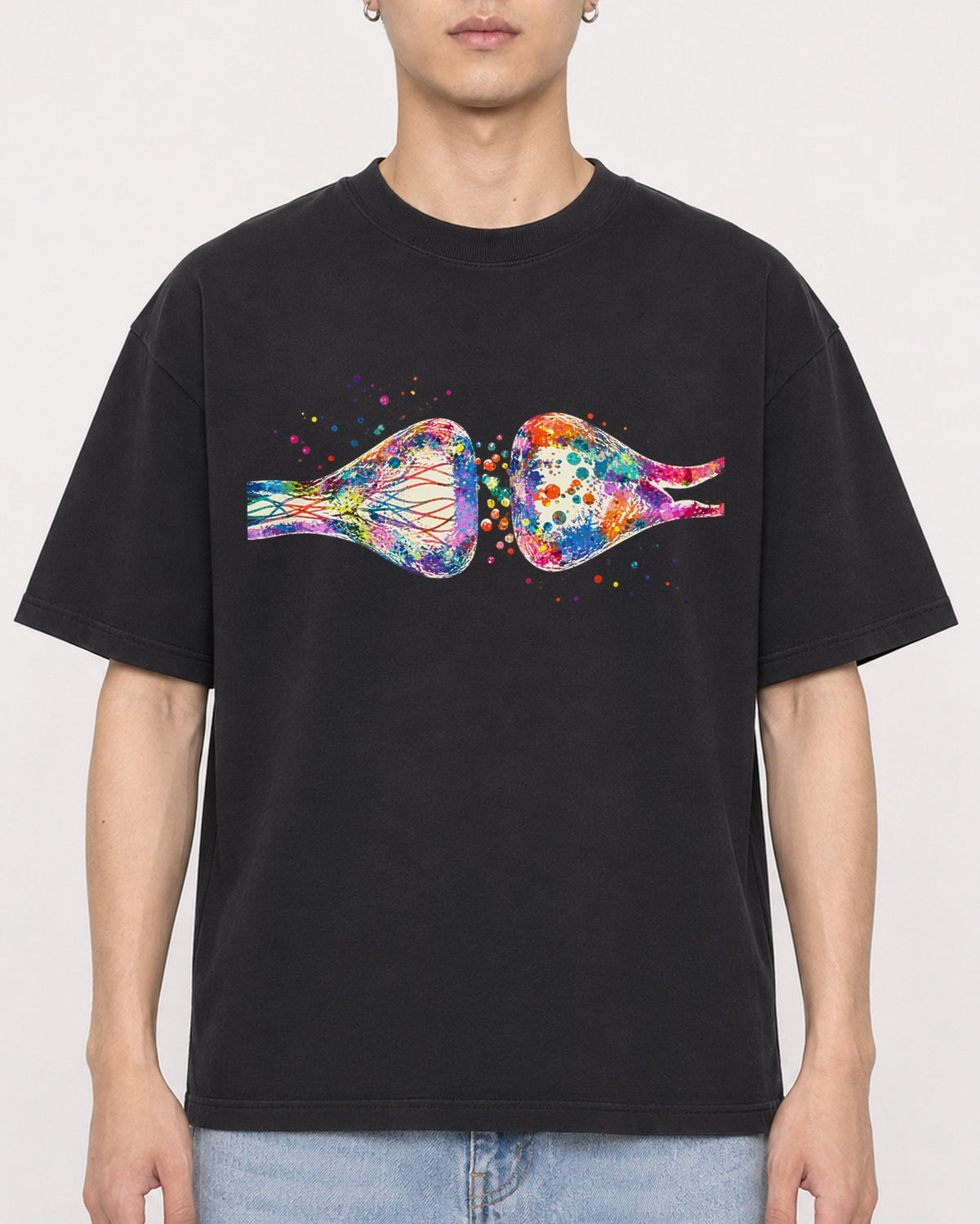 Mockup Boxy Heavyweight Tee Black male close-up 21