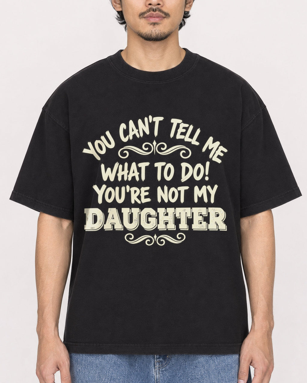 Mockup Boxy Heavyweight Tee Black male close-up 02