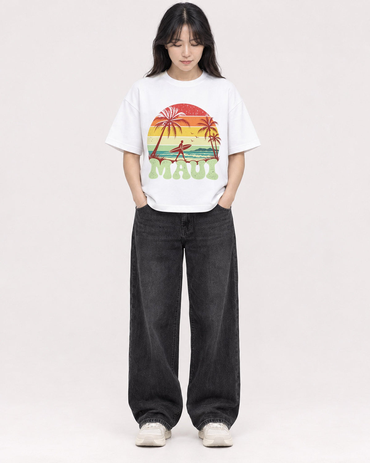 Mockup Boxy Heavyweight Tee White female full-body 13