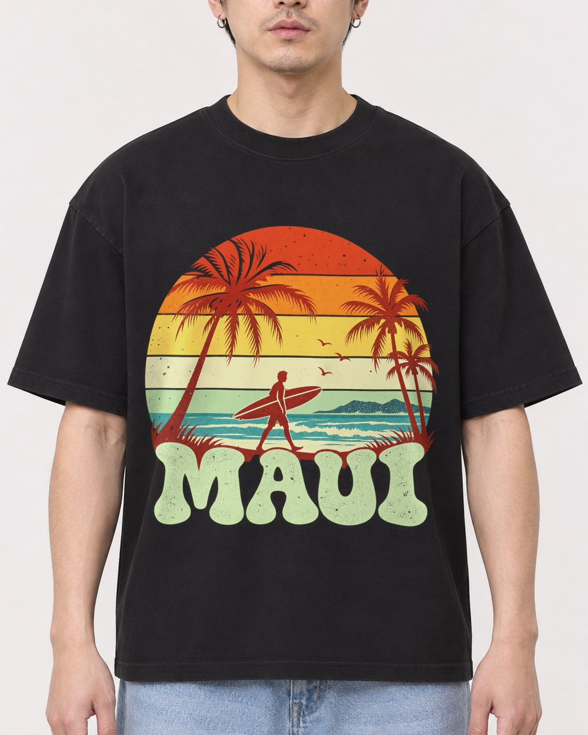 Mockup Boxy Heavyweight Tee Black male close-up 13