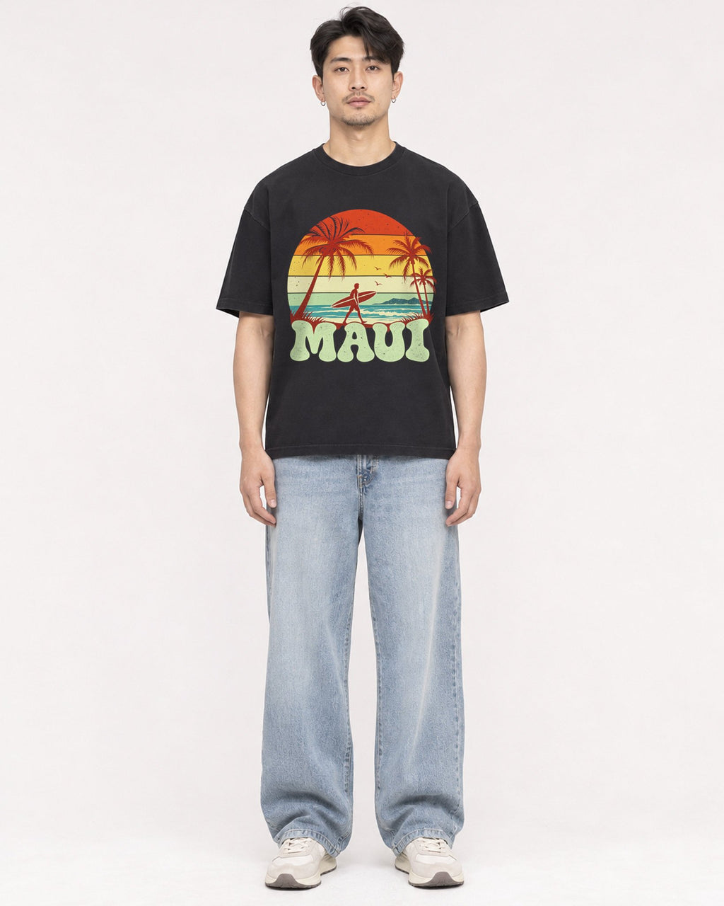 Mockup Boxy Heavyweight Tee Black male full-body 13