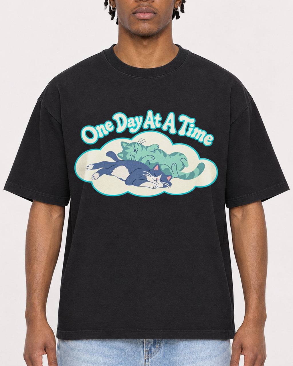 Mockup Boxy Heavyweight Tee Black male close-up 05
