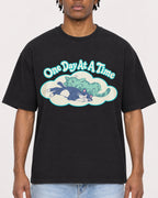 Mockup Boxy Heavyweight Tee Black male close-up 05