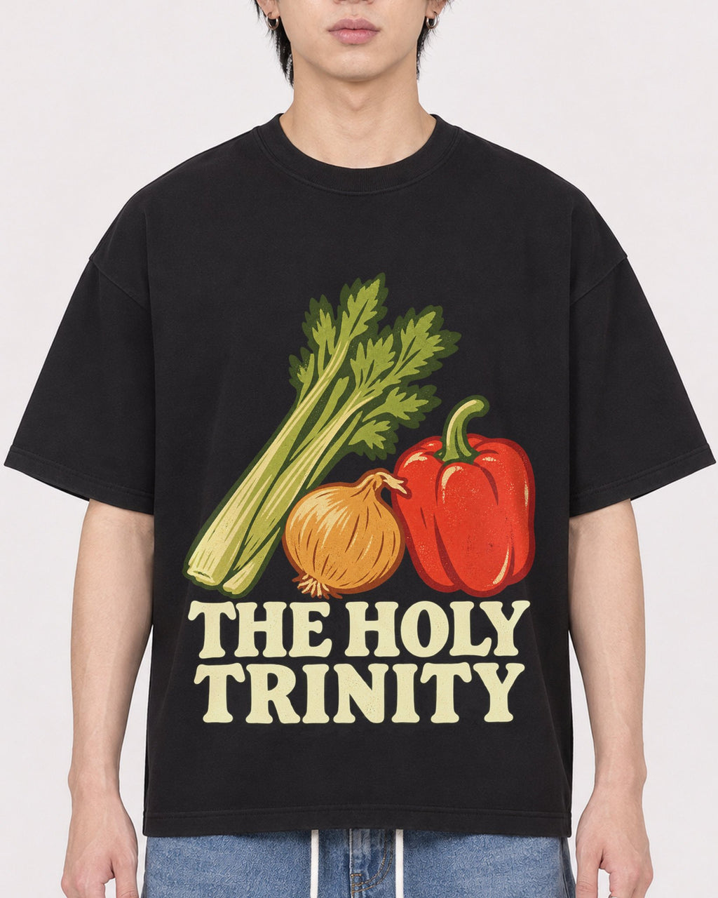 Mockup Boxy Heavyweight Tee Black male close-up 11