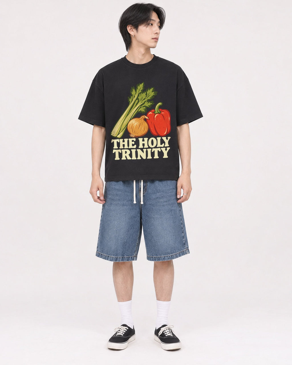 Mockup Boxy Heavyweight Tee Black male full-body 11