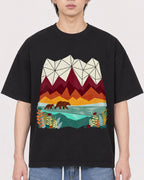 Mockup Boxy Heavyweight Tee Black male close-up 11