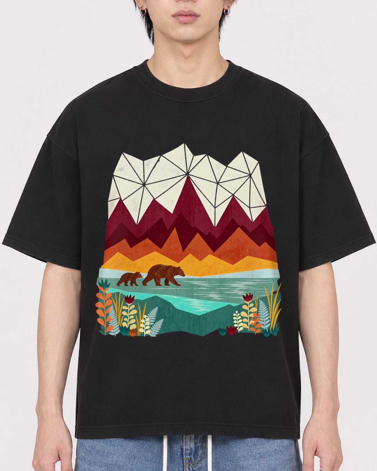 Mockup Boxy Heavyweight Tee Black male close-up 11