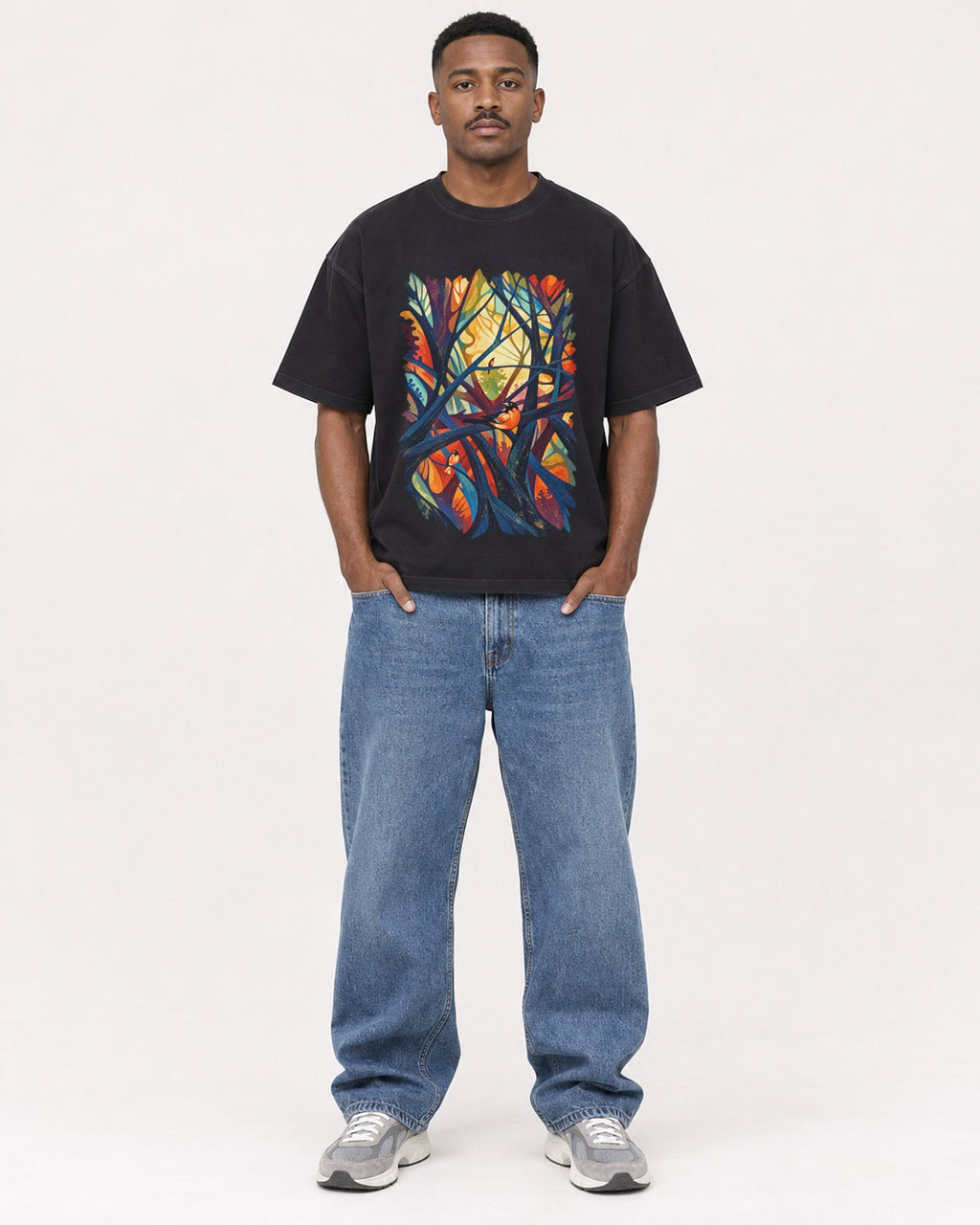 Mockup Boxy Heavyweight Tee Black male full-body 14