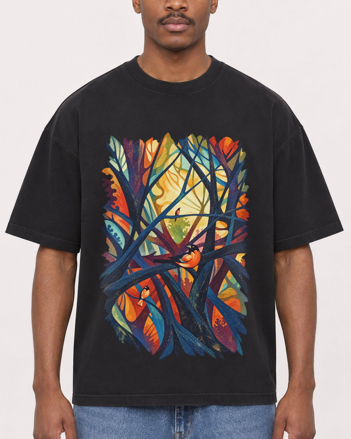 Mockup Boxy Heavyweight Tee Black male close-up 14