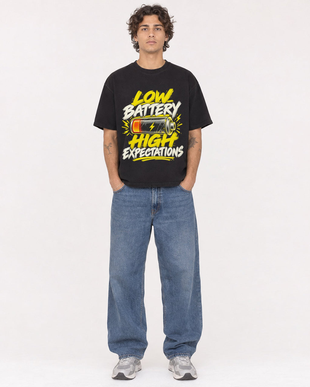 Mockup Boxy Heavyweight Tee Black male full-body 30