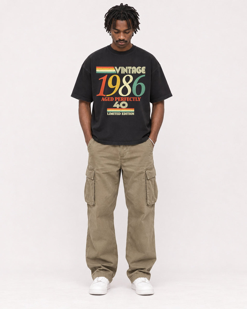 Mockup Boxy Heavyweight Tee Black male full-body 04
