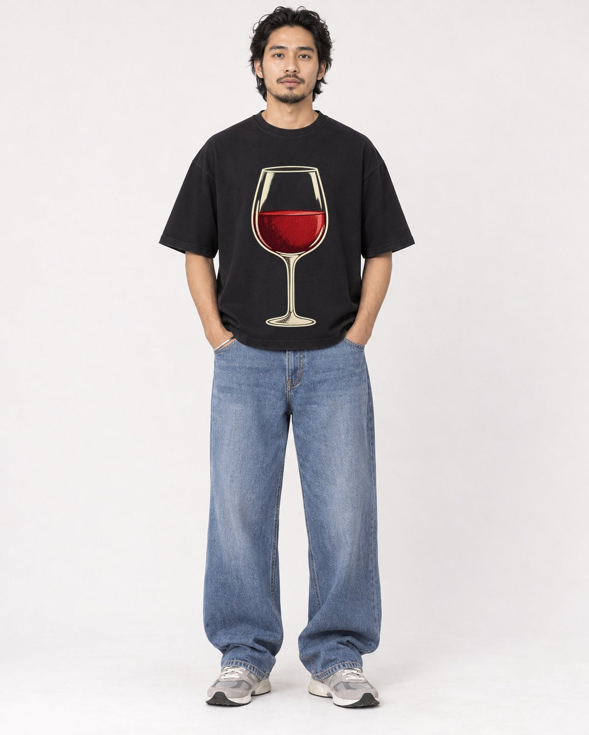Mockup Boxy Heavyweight Tee Black male full-body 22