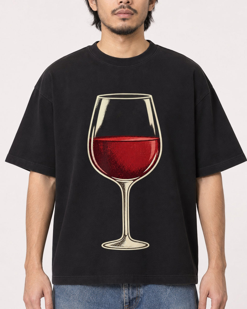 Mockup Boxy Heavyweight Tee Black male close-up 22