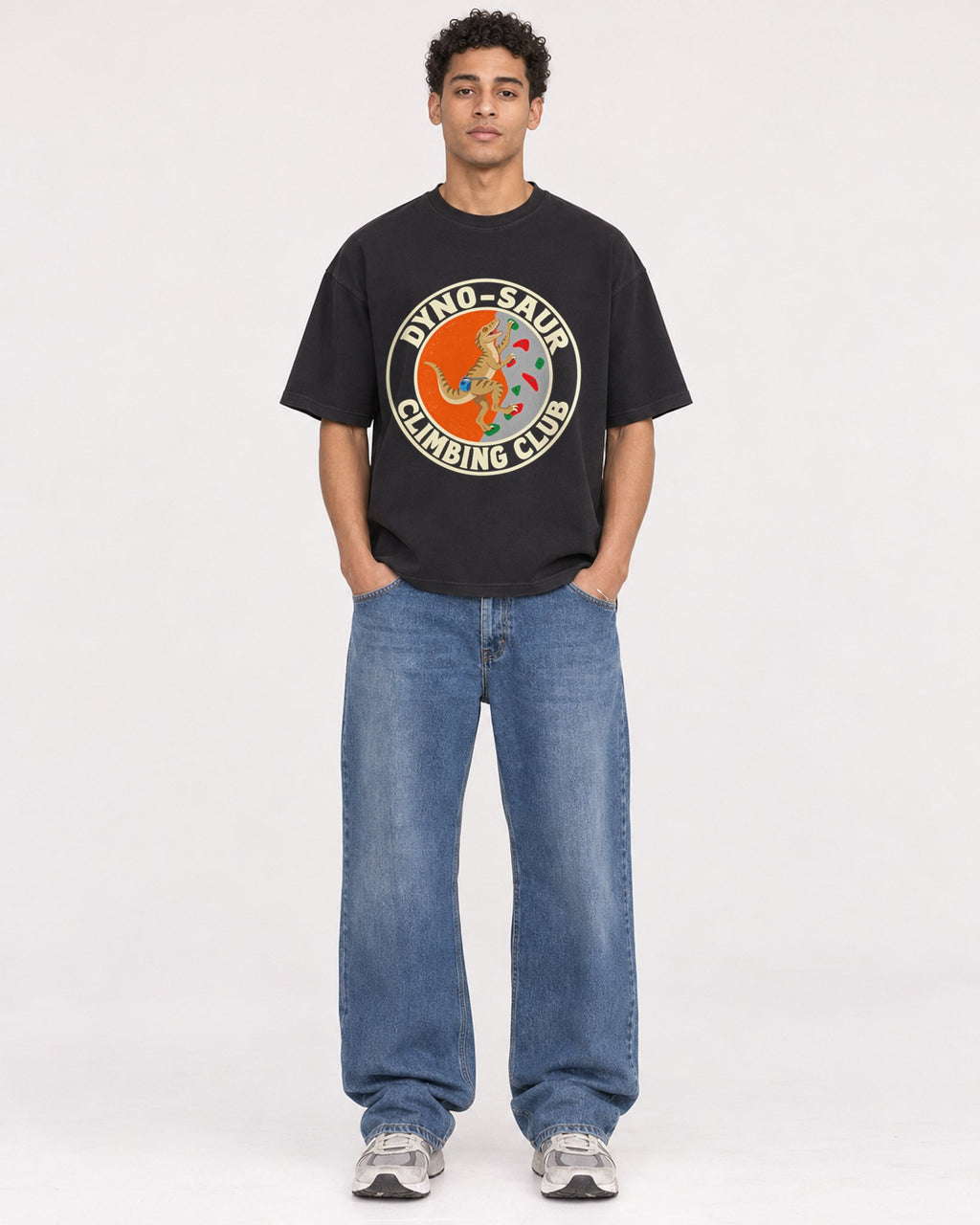 Mockup Boxy Heavyweight Tee Black male full-body 10