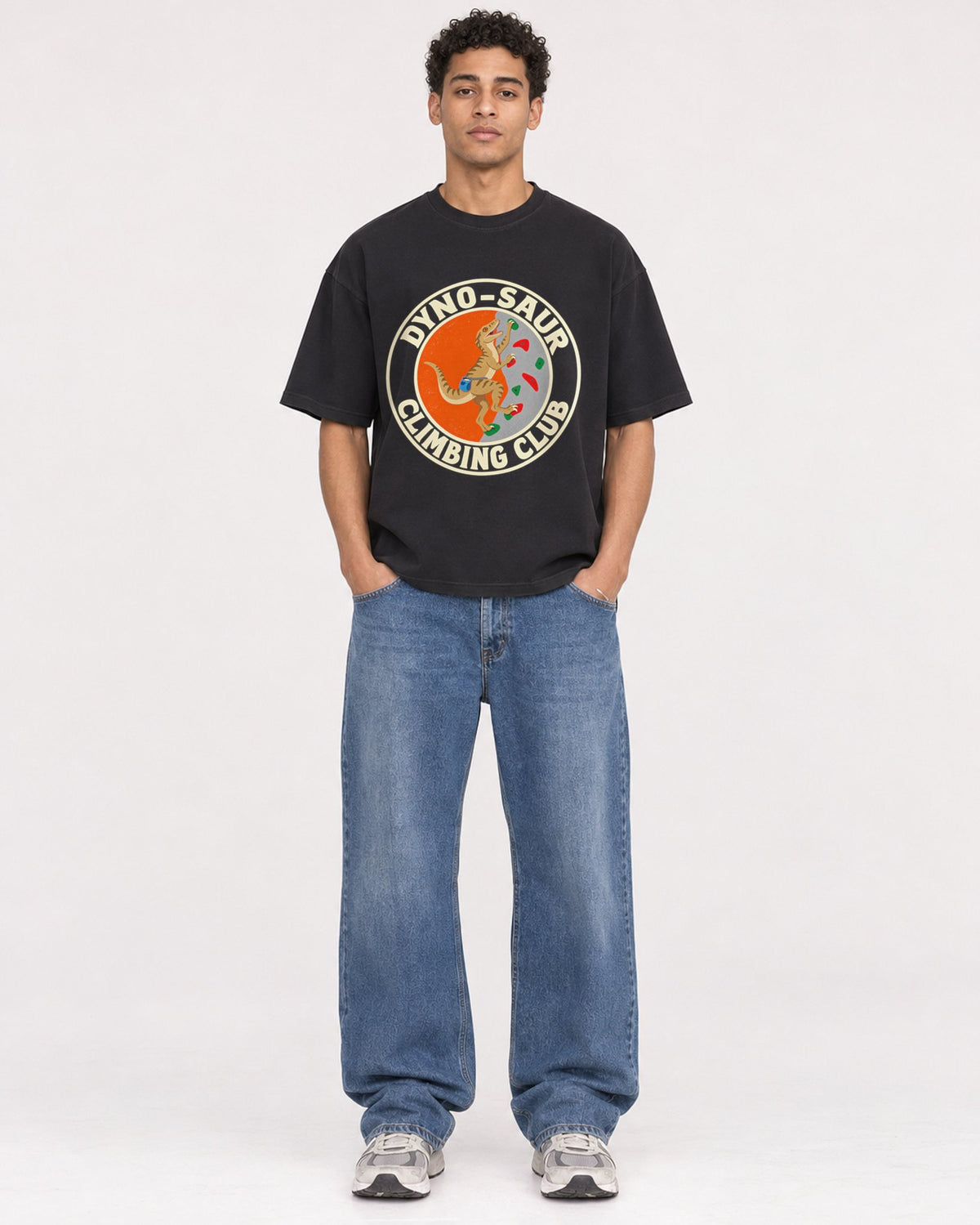 Mockup Boxy Heavyweight Tee Black male full-body 10
