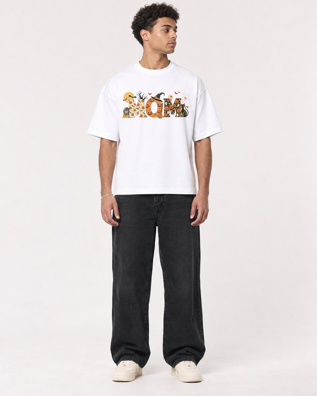Mockup Boxy Heavyweight Tee White male full-body 10