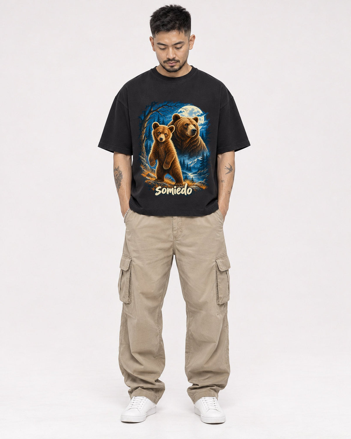 Mockup Boxy Heavyweight Tee Black male full-body 12