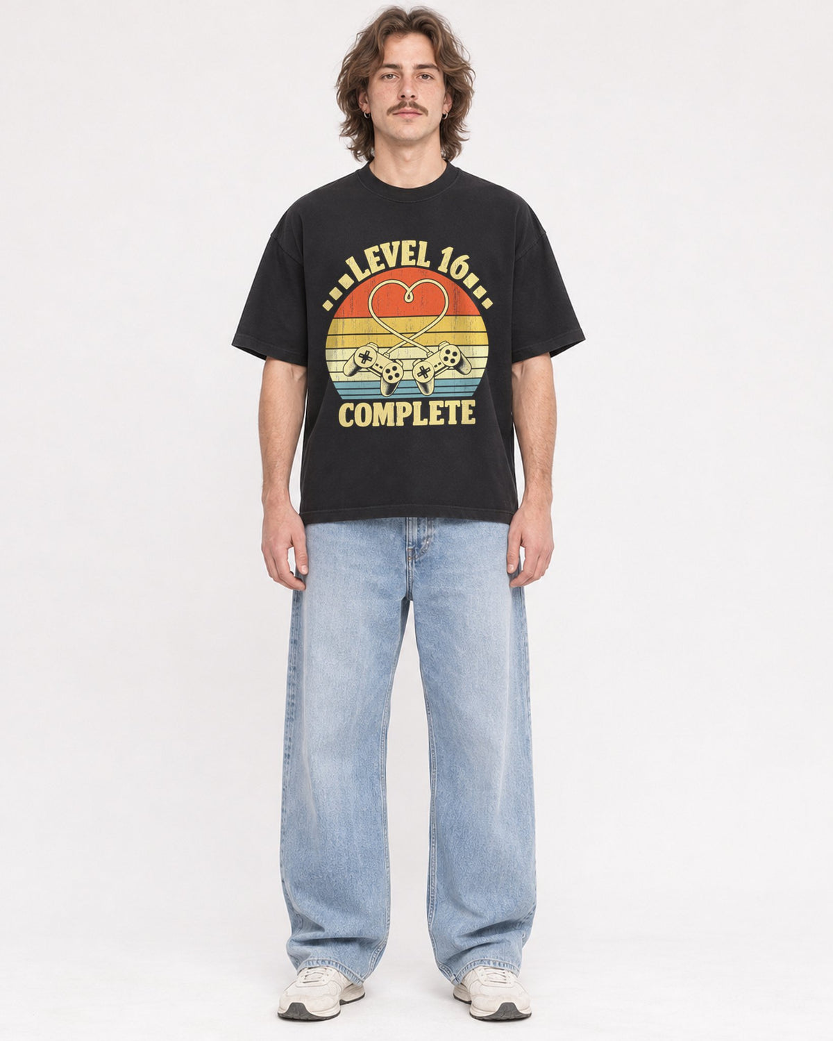 Mockup Boxy Heavyweight Tee Black male full-body 49