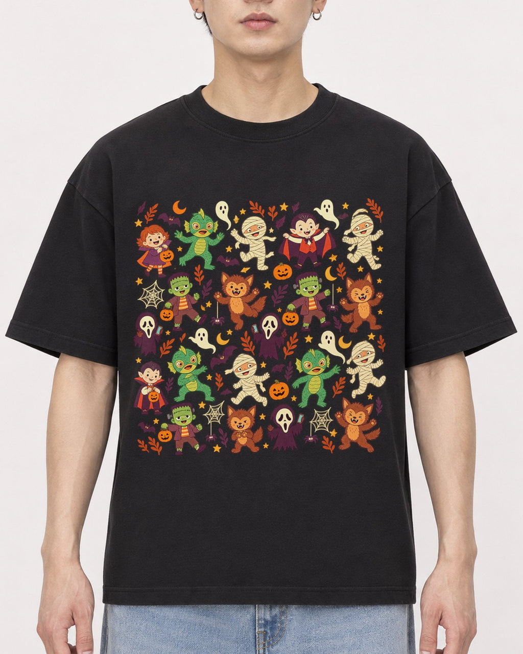 Mockup Boxy Heavyweight Tee Black male close-up 01