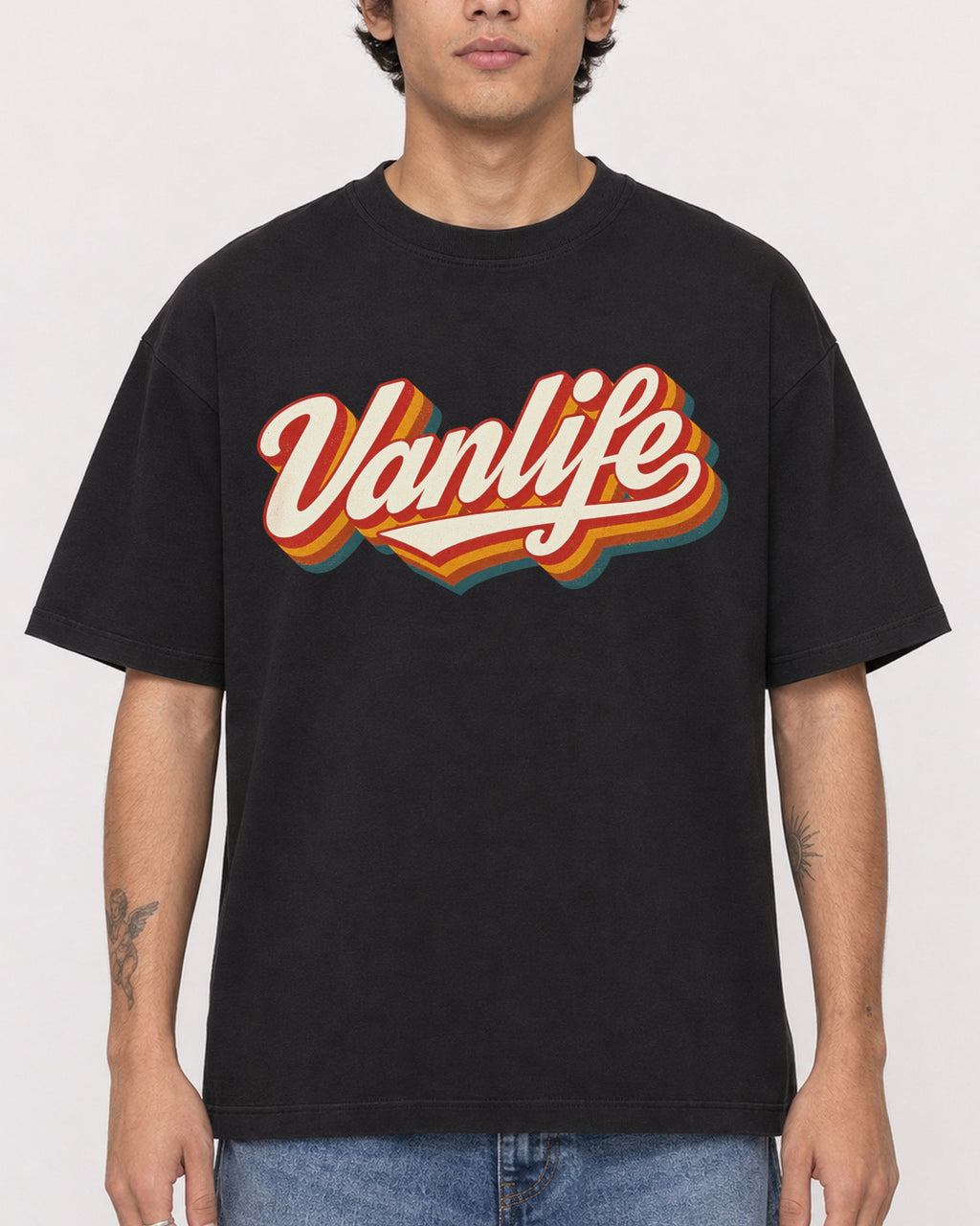 Mockup Boxy Heavyweight Tee Black male close-up 06