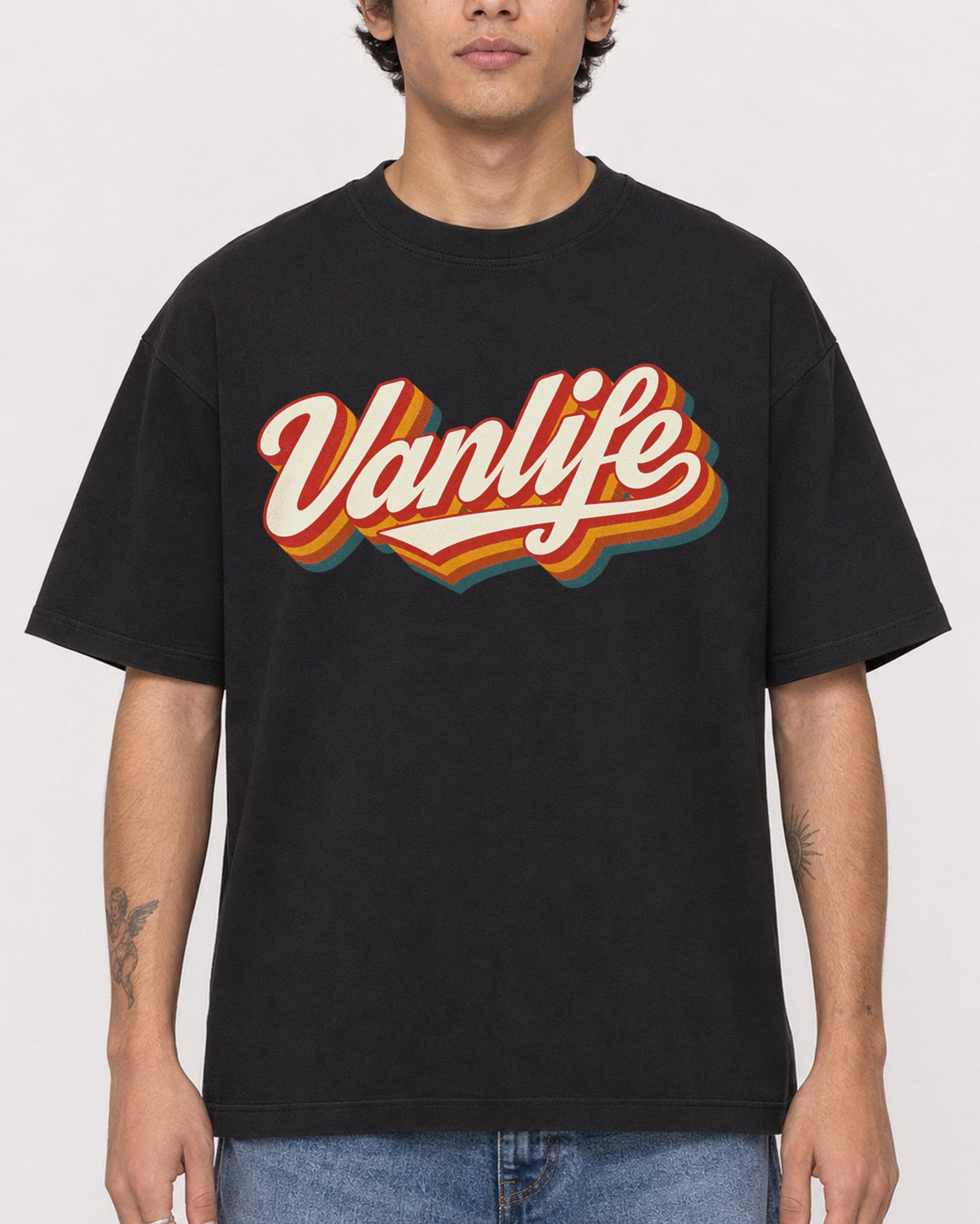 Mockup Boxy Heavyweight Tee Black male close-up 06