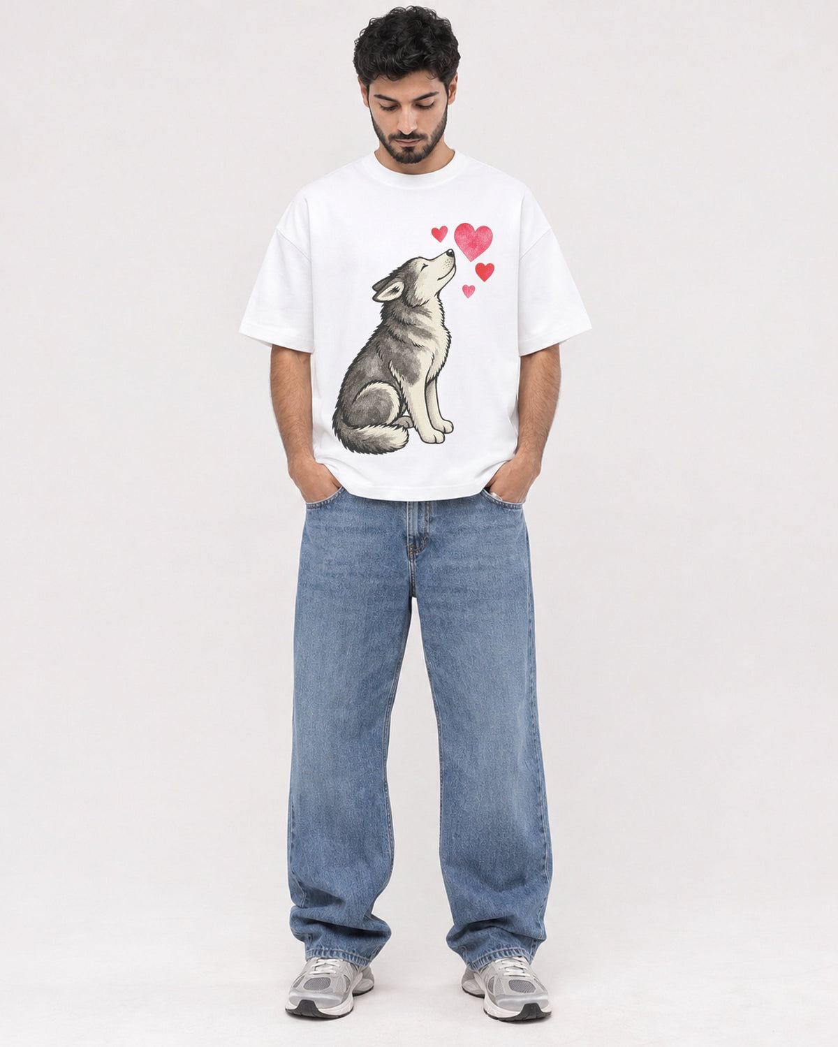 Mockup Boxy Heavyweight Tee White male full-body 07