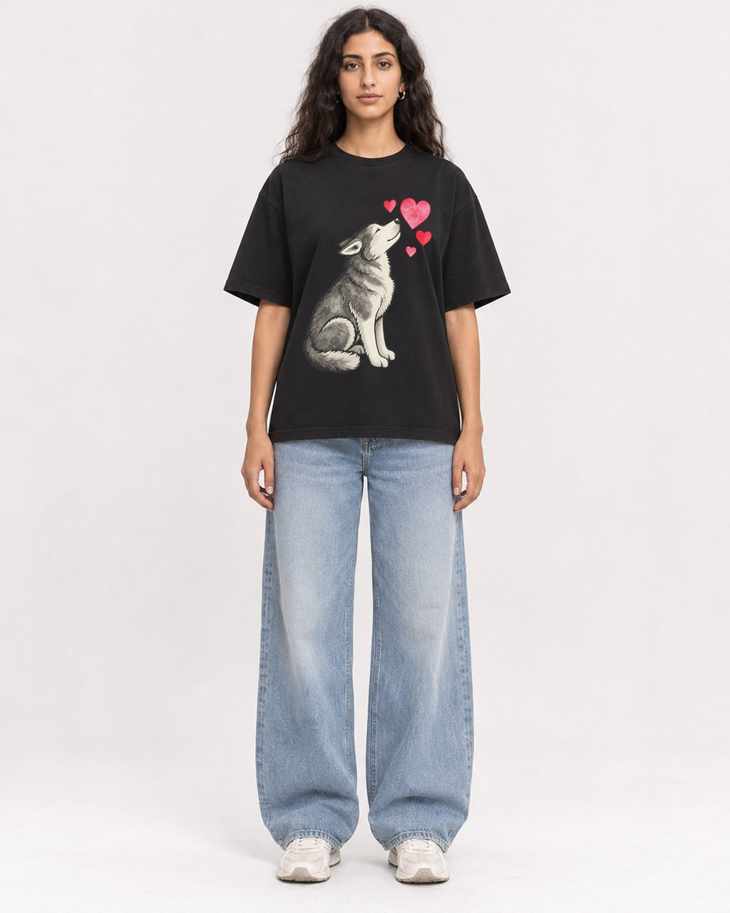 Mockup Boxy Heavyweight Tee Black female full-body 07