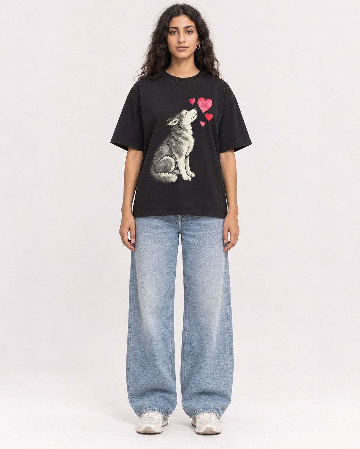 Mockup Boxy Heavyweight Tee Black female full-body 07