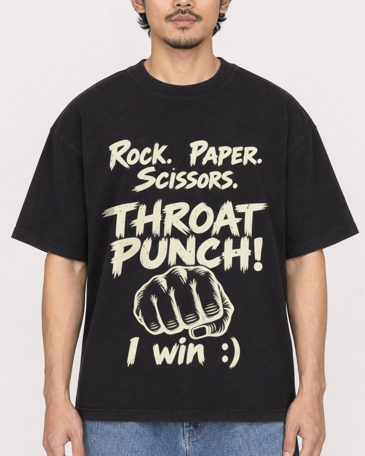 Mockup Boxy Heavyweight Tee Black male close-up 02