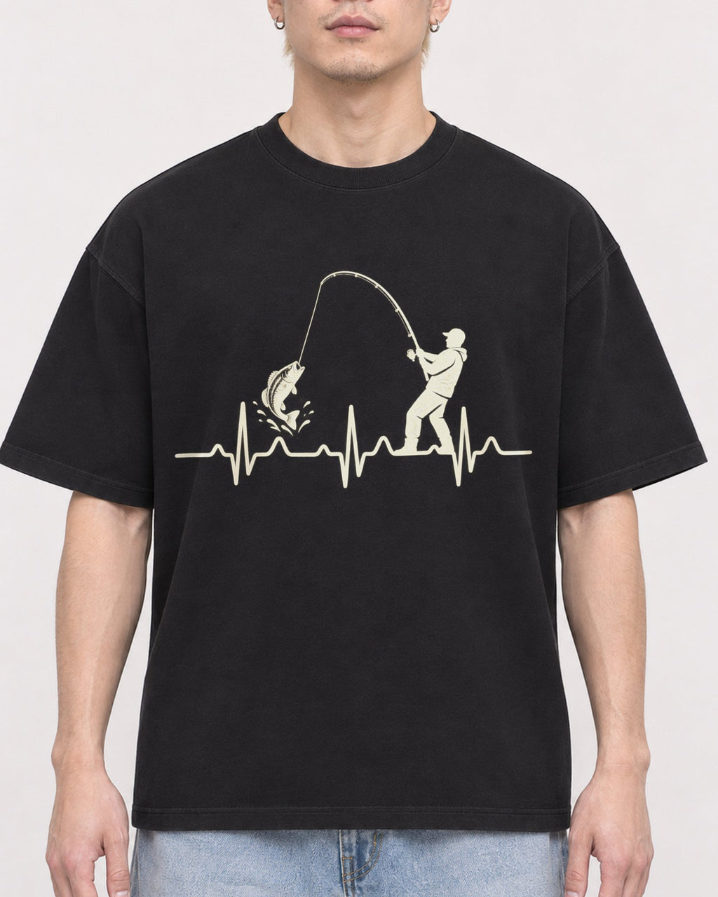 Mockup Boxy Heavyweight Tee Black male close-up 33