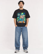 Mockup Boxy Heavyweight Tee Black male full-body 02