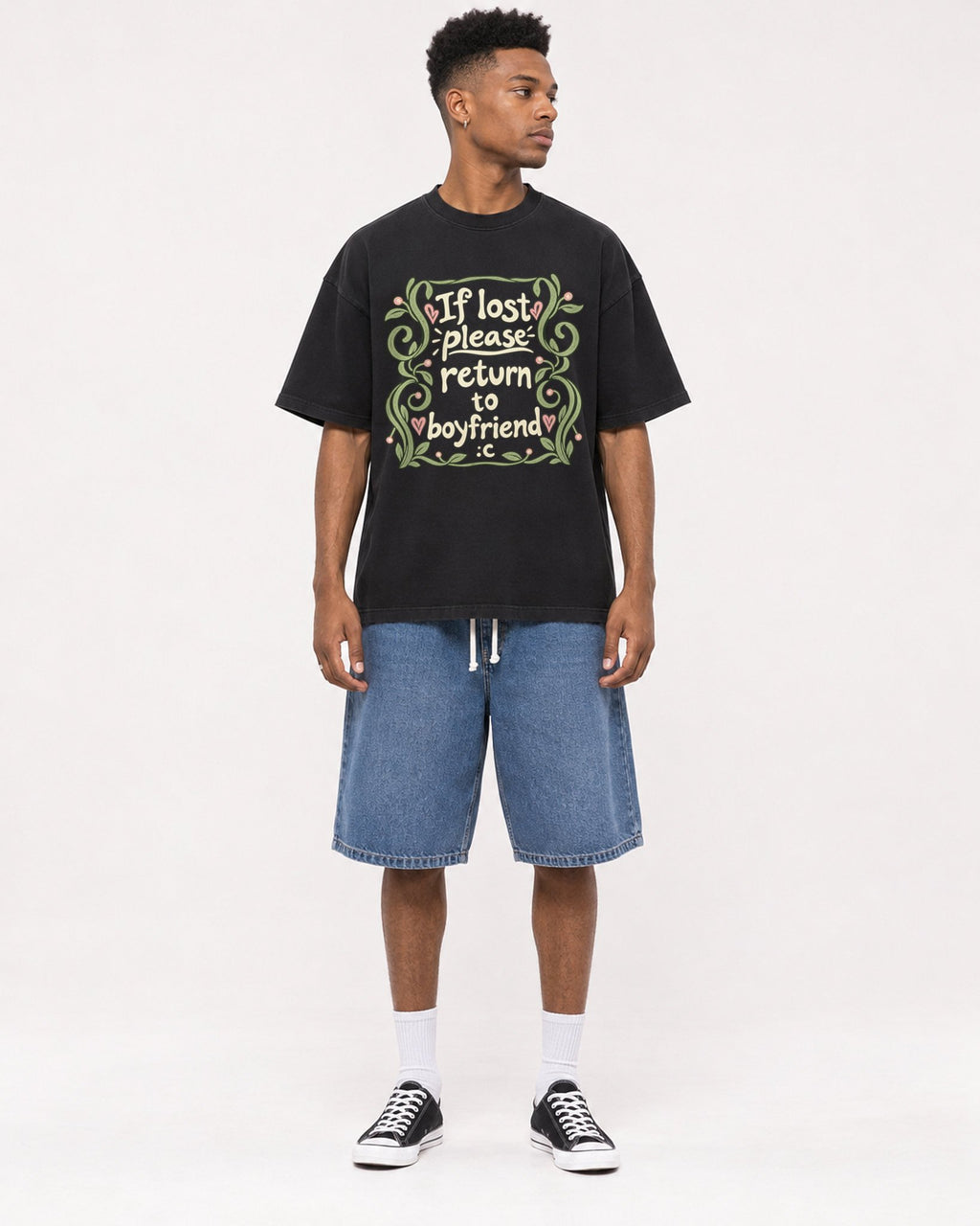 Mockup Boxy Heavyweight Tee Black male full-body 15