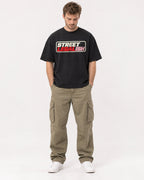 Mockup Boxy Heavyweight Tee Black male full-body 08