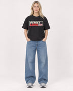 Mockup Boxy Heavyweight Tee Black female full-body 08