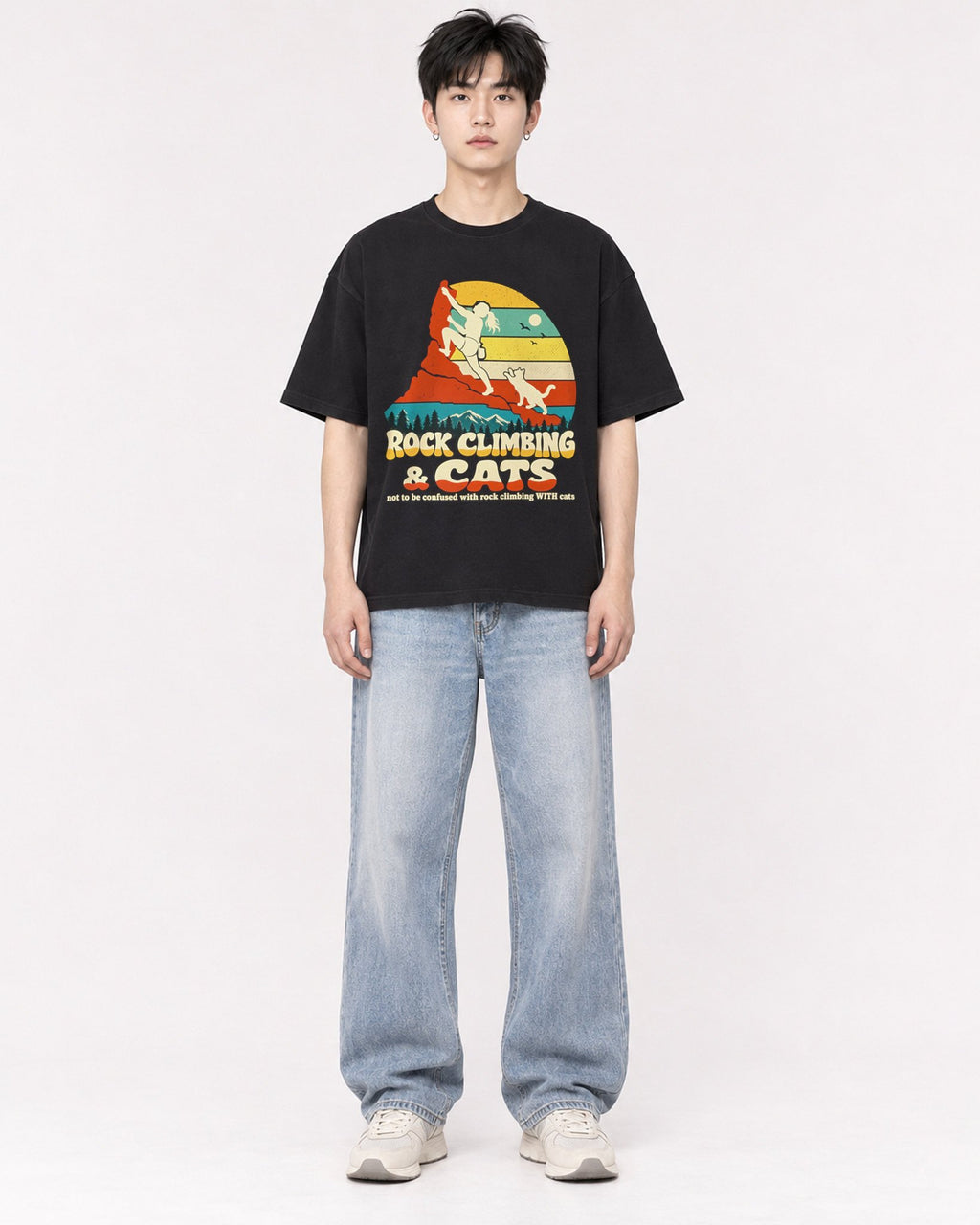 Mockup Boxy Heavyweight Tee Black male full-body 01