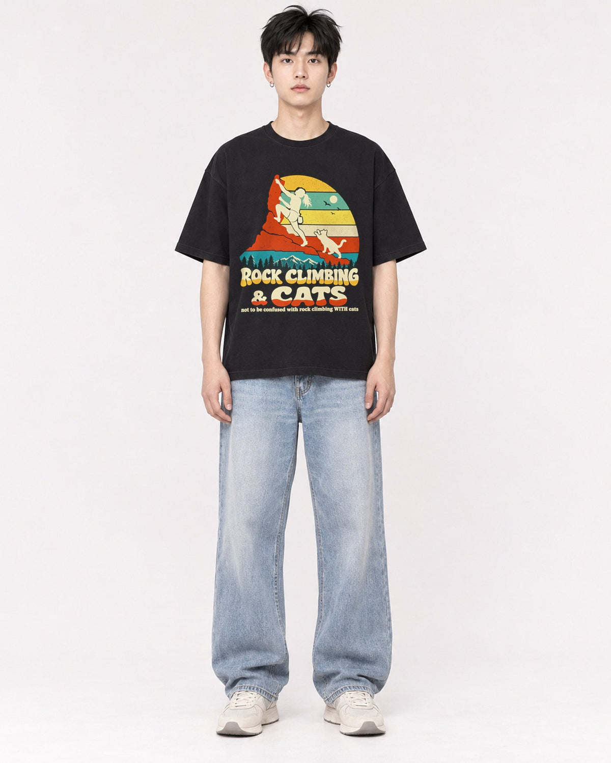Mockup Boxy Heavyweight Tee Black male full-body 01