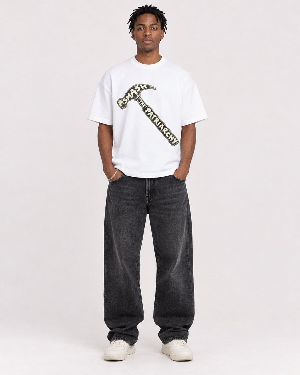 Mockup Boxy Heavyweight Tee White male full-body 05