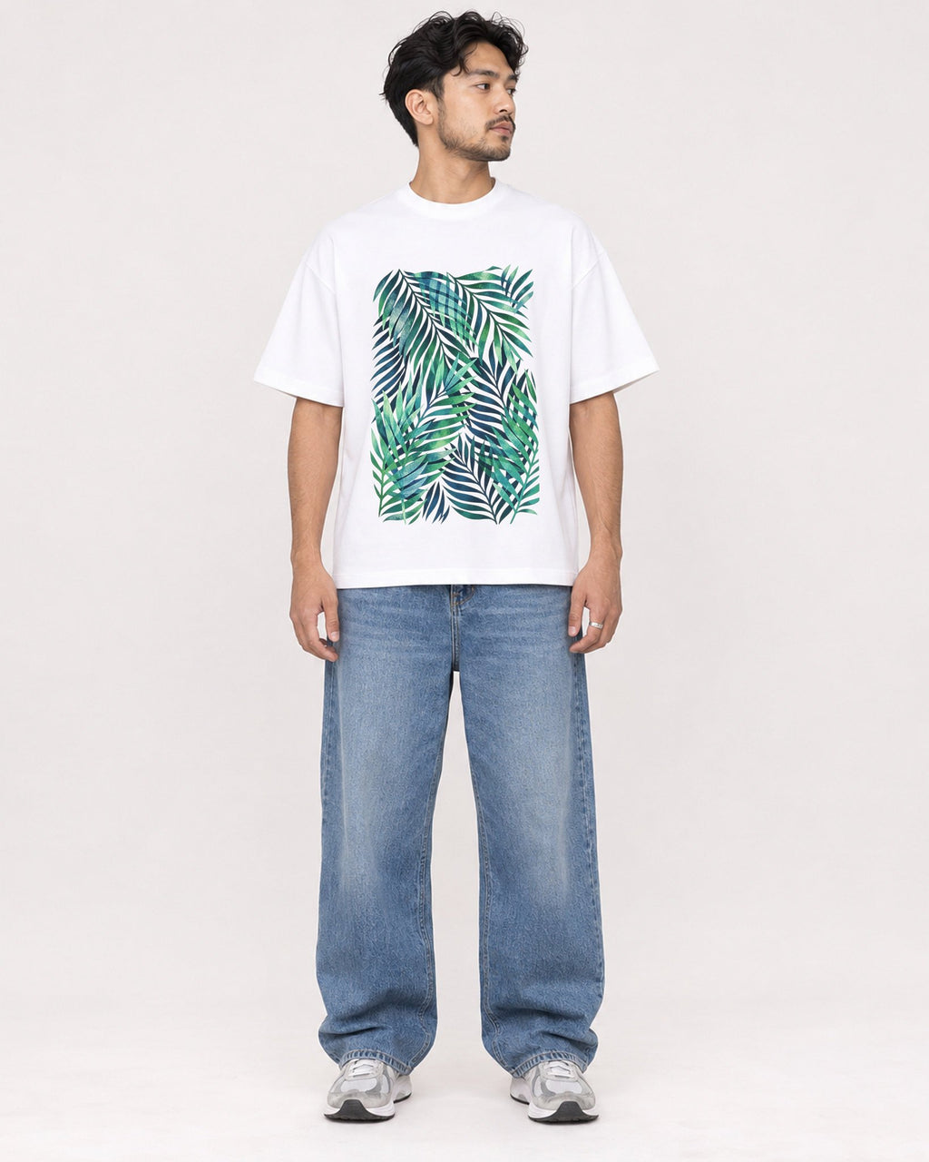 Mockup Boxy Heavyweight Tee White male full-body 02