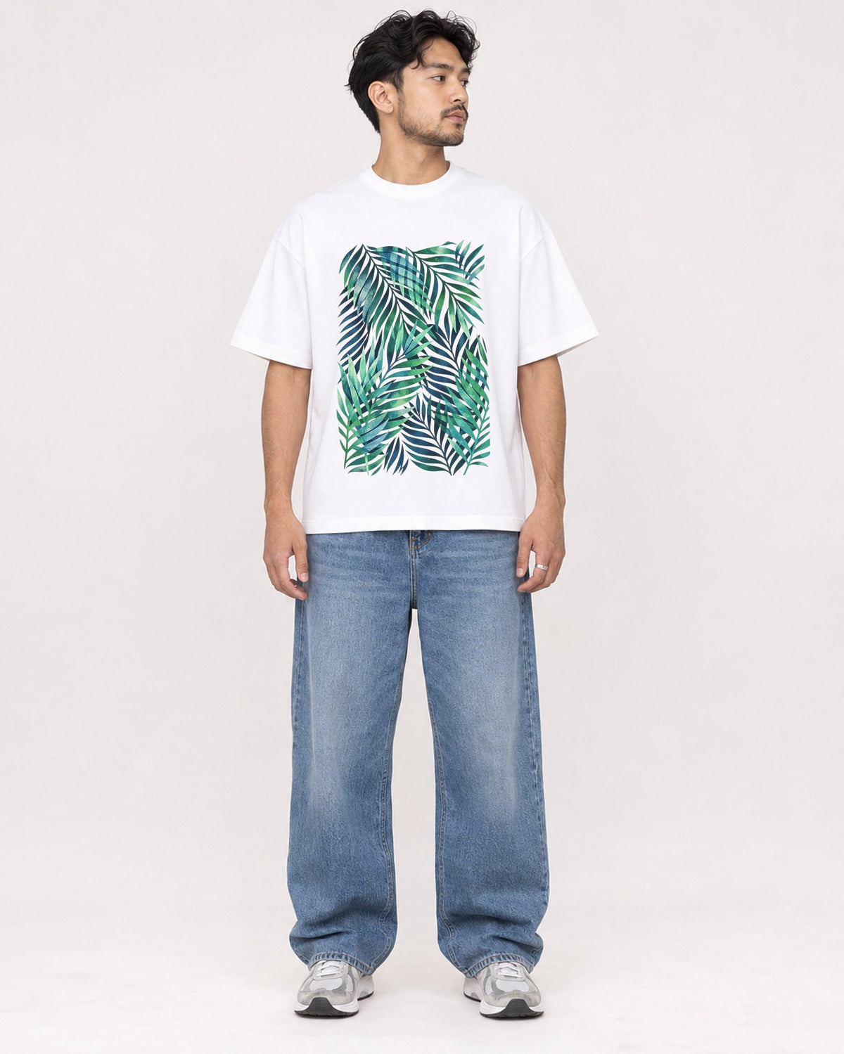 Mockup Boxy Heavyweight Tee White male full-body 02