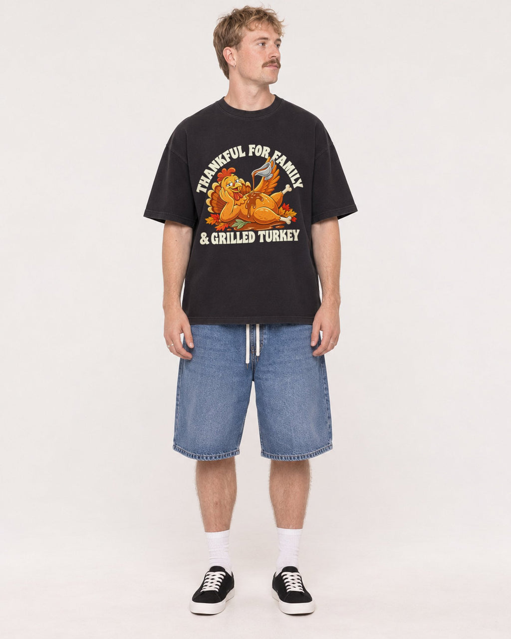 Mockup Boxy Heavyweight Tee Black male full-body 19