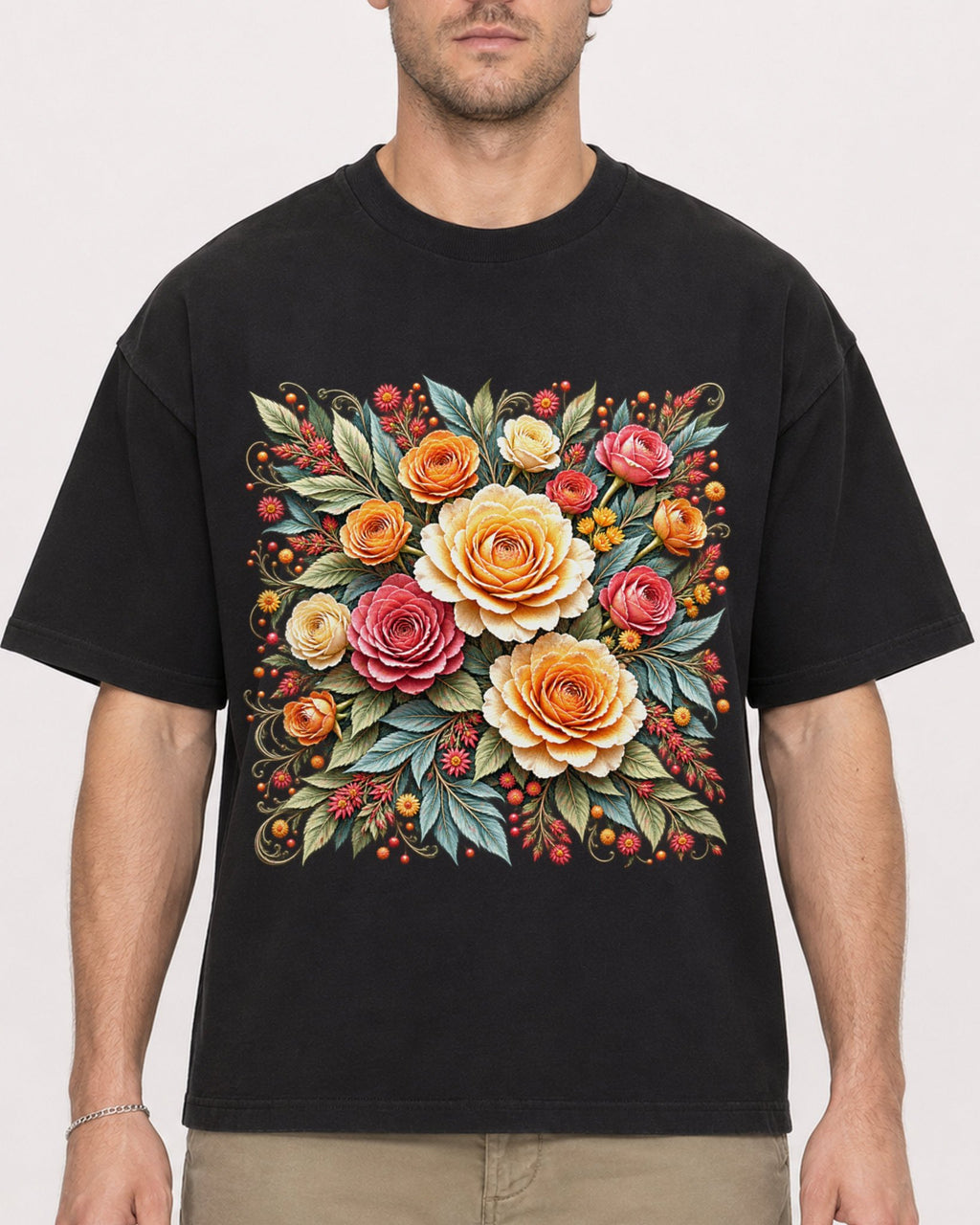Mockup Boxy Heavyweight Tee Black male close-up 08
