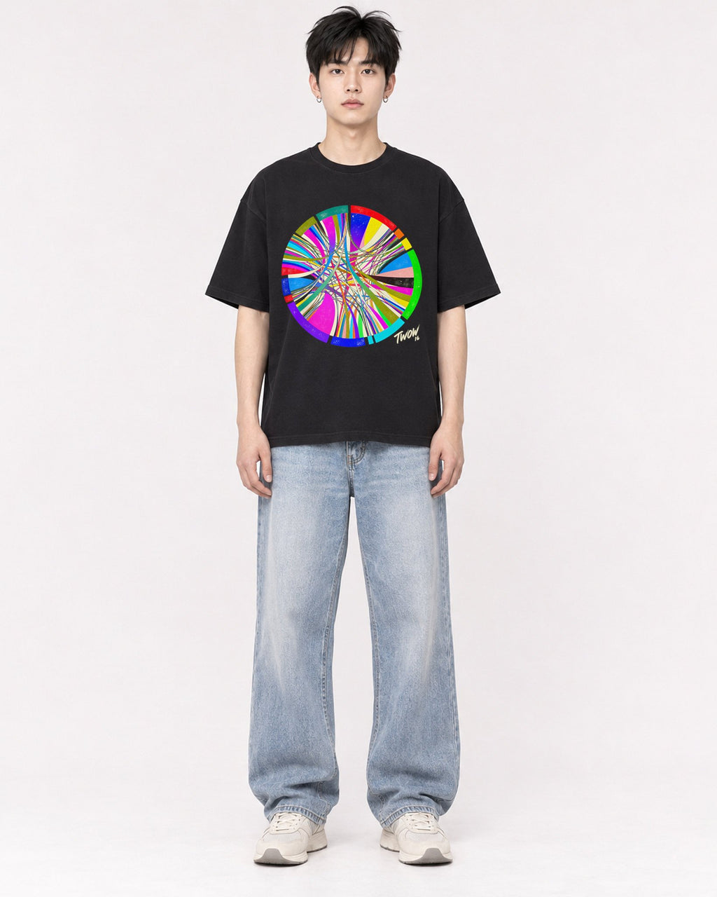 Mockup Boxy Heavyweight Tee Black male full-body 01