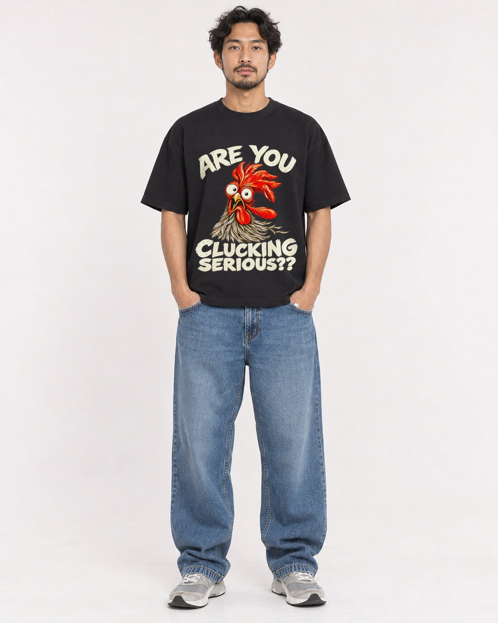 Mockup Boxy Heavyweight Tee Black male full-body 02