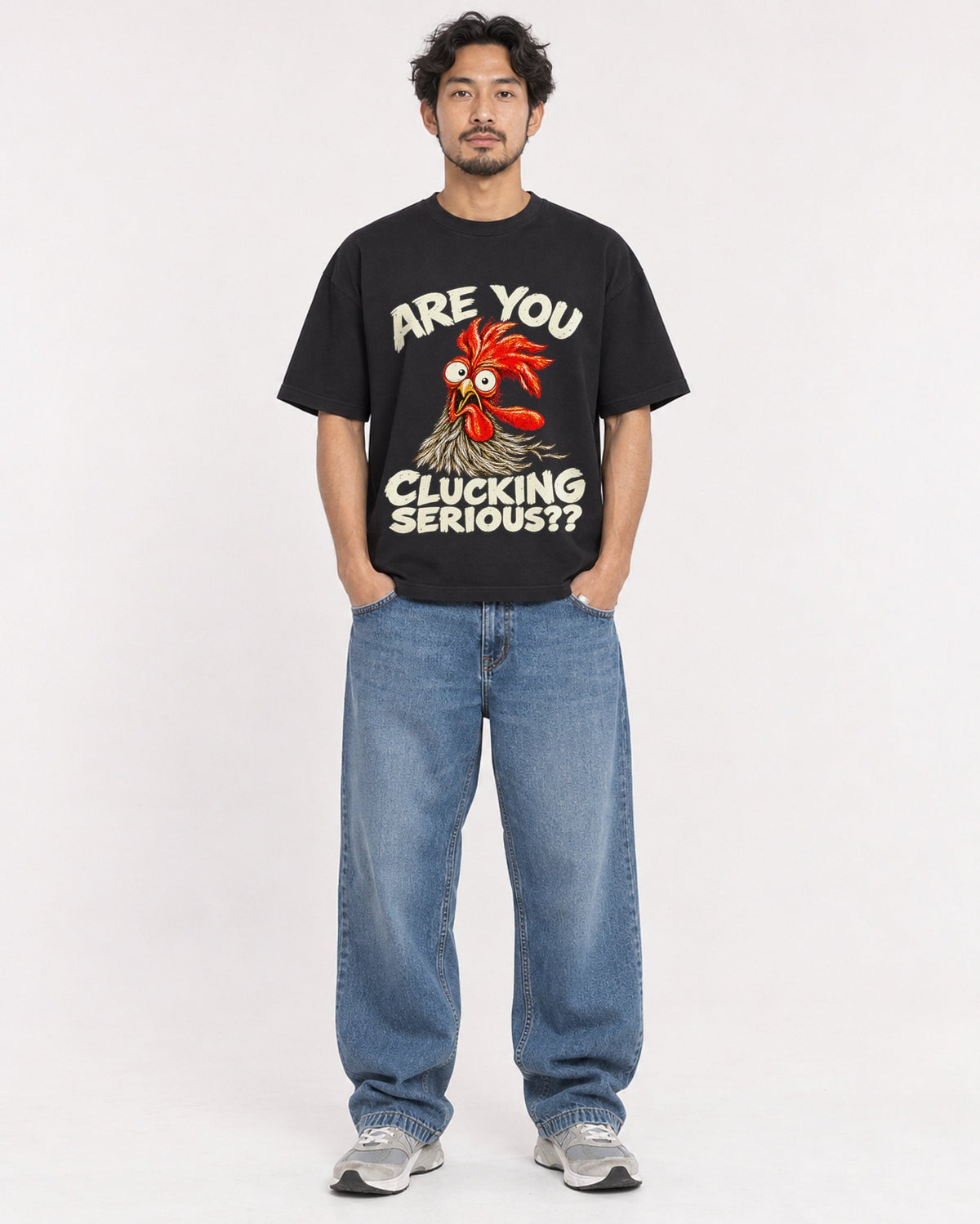 Mockup Boxy Heavyweight Tee Black male full-body 02