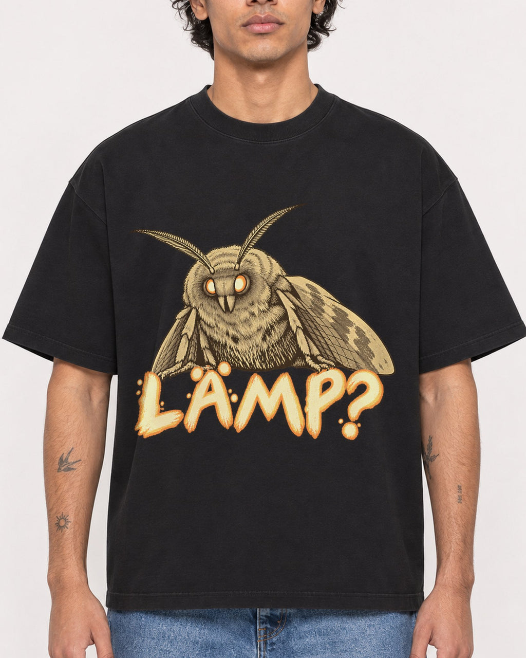 Mockup Boxy Heavyweight Tee Black male close-up 30