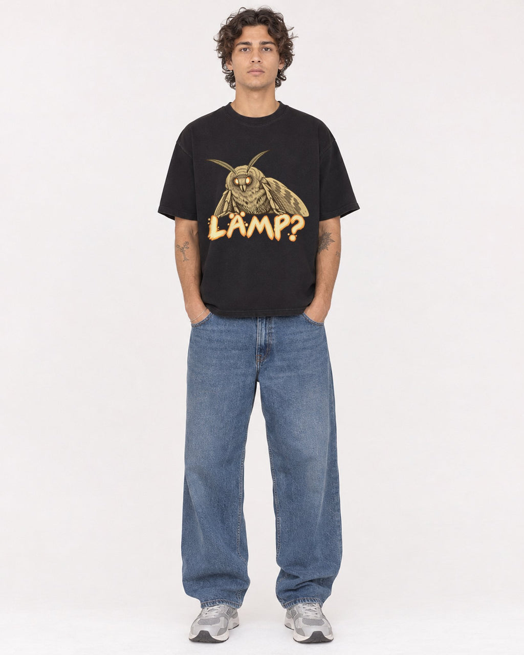 Mockup Boxy Heavyweight Tee Black male full-body 30